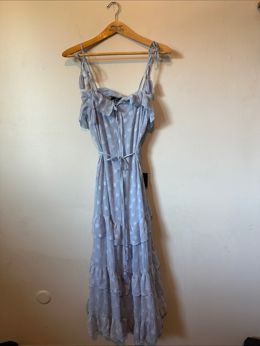 Lulus NWT Easily Adored Light Blue Floral Appliques Maxi Graduation Bridal Dress - Picture 3 of 13